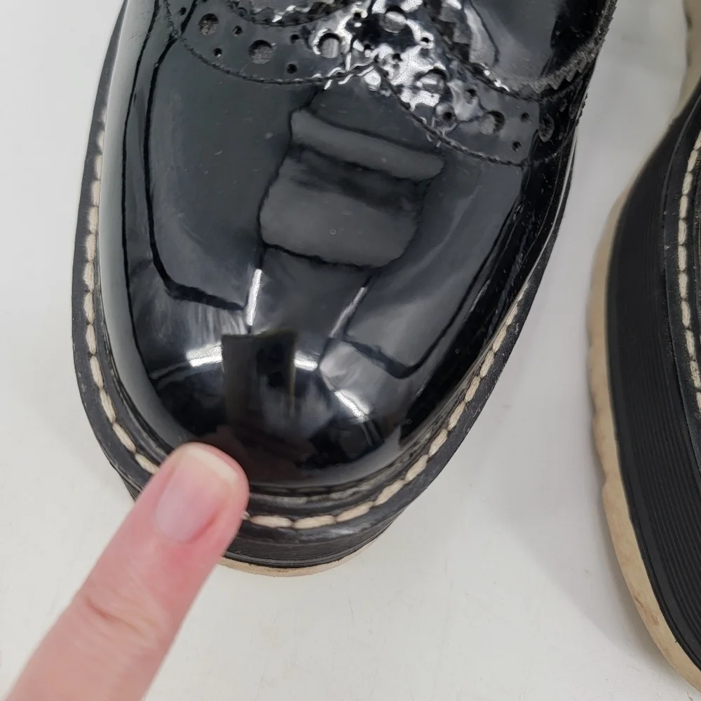 Zara Black Patent Leather Platform Oxford Derby Creepers Size 40 Dark Academia